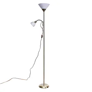 ValueLights Mozz Modern Antique Brass 2 Way Parent & Child Uplighter and Spotlight Design Floor Lamp with 2 x LED Bulbs