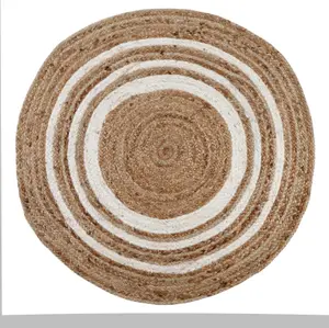 KHIDAKEE Round Border Natural Rug Hand Woven Jute / 150 cm Diameter