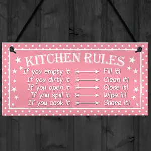 Red Ocean Funny Kitchen Rules Polka Dot Funny Home Decorative Hanging Plaque Friendship Gift Wall Sign