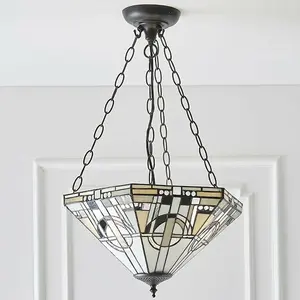 Tiffany Glass Hanging Ceiling Pendant Light Dark Bronze 3 Lamp Shade i00137