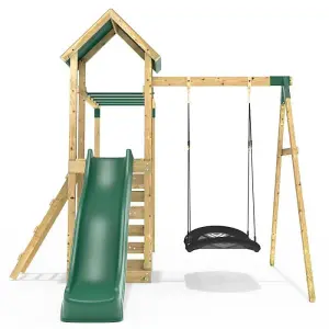 Rebo Adventure Wooden Climbing Frame with Monkey Bar, Swings & Slide - Cook