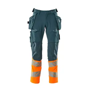 Mascot Accelerate Safe Trousers with Holster Pockets - Dark Petroleum/Hi-Vis Orange   (32.5) (Leg Length - Short)