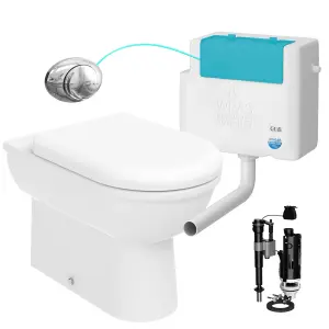 D Shape Back to Wall Toilet Pan Soft Close Seat & WRAS Concealed Cistern Set - Side Entry - Chrome Button