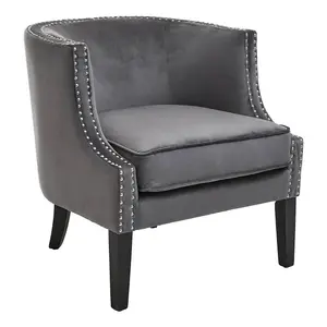 Interiors by Premier Grey Velvet Studded Chair, Easy to Clean Leather Armchair, Body Supportive Accent Chair