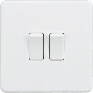 Knightsbridge Screwless Double Switch 2 Gang 10AX 2 Way Matt White - SF3000MW