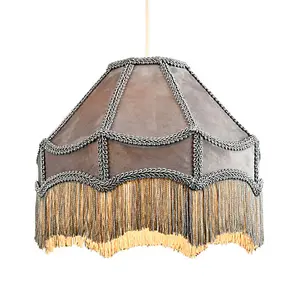 Traditional Victorian Empire Lampshade in Soft Dove Grey Velvet with Tassels