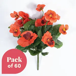 Blooming Artificial - 28cm / 1ft Red Artificial Pansy Bush Multi-Pack