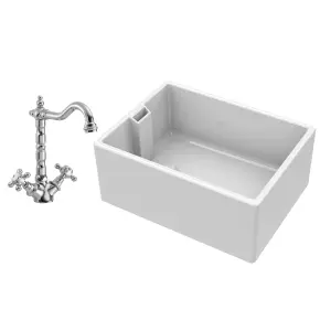 Single Bowl Fireclay Belfast Kitchen Sink & French Classic Mono Sink Mixer Tap