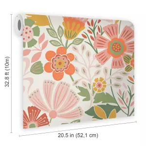 Envy Oopsy Daisy Tropical Orange/White Floral Wallpaper