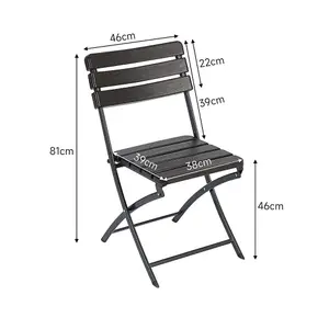 2Pcs Black Slatted Outdoor Plastic Folding Chairs Set Dining Chairs Set 81 cm