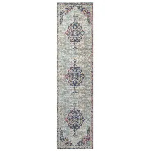 Multicolour Traditional Medallion Runner Rug 60x240cm