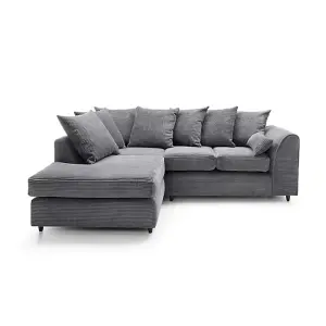 Lennox Jumbo Cord Corner Sofa Left hand facing Chaise Grey