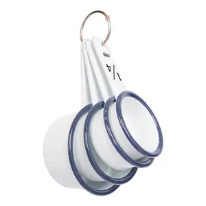 White Enamel Measuring Cups Set - Blue - 4pc