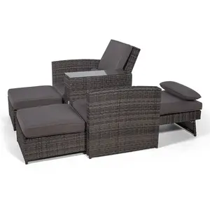 Giardino Nevada Double Reclining Rattan Sun Loungers Set - Grey