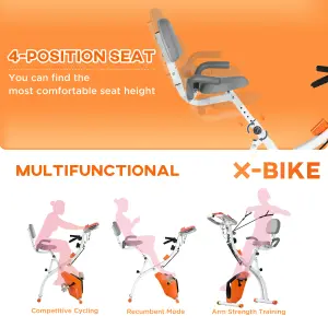 HOMCOM 2-In-1 Folding Exercise Bike with 8-Level Magnetic Resistance Orange