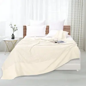 EHC Cotton Soft Hand Woven Reversible Lightweight Cream Adult Cellular Blanket, Single 180 x 230cm