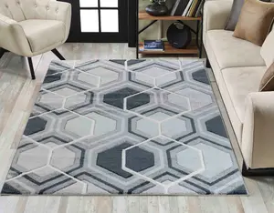 Valencia Modern Hexagon Design Carved Area Rugs Black 160x230 cm