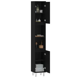 Berkfield Bathroom Cabinet Black 30x30x190 cm Engineered Wood