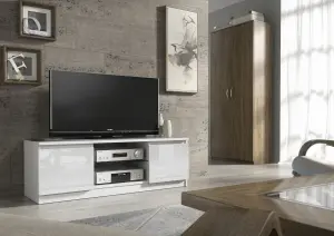 TV Unit 120cm Modern White with High Gloss Doors - Creative Furniture