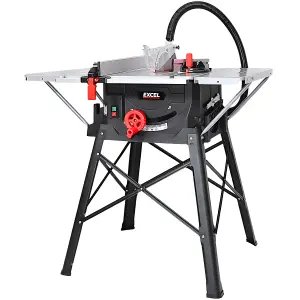 Excel 255mm Table Saw - 240V/1800W with Leg Stand, Side Extensions & Blade