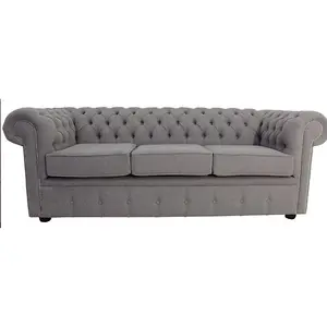 Chesterfield 3 Seater Sofa Settee Proposta Steel Grey Fabric In Classic Style