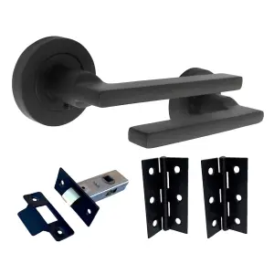 UNO Door Handle Modern Matt Black Lever on Rose Internal Internal Handles + 64mm Latch & Hinges