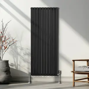 Oval Column Radiator & Valves - 1600mm x 600mm - Black