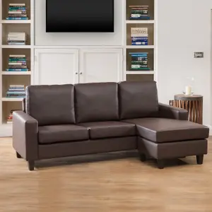 Modena Reversible Bonded Leather Corner Sofa Brown