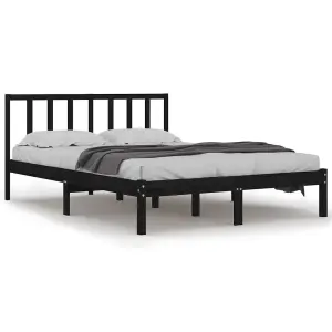 Berkfield Bed Frame Black Solid Wood Pine 150x200 cm 5FT King Size