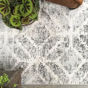 Silver Grey Distressed Abstract Geometric Area Rug 160x230cm