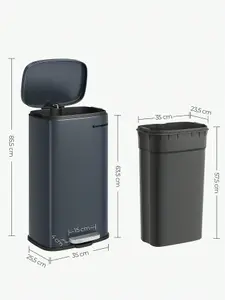 SONGMICS Kitchen Bin 30L, Pedal Bin, Rubbish Bin With Soft-Close Lid And Inner Bucket, Steel, White