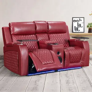 2 Seater Recliner Cinema Sofa with Massage and Speakers in Red Aire Leather - Venice Series One