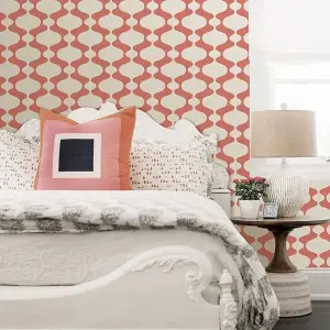 Peach Geometric Wallpaper Fine Decor Retro Red White Paste The Wall