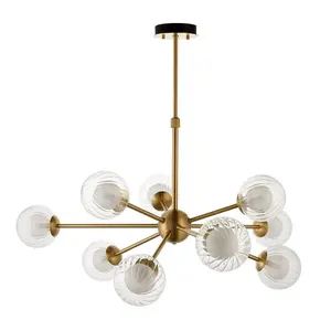 Luminosa Rome Multi Arm Glass Pendant Ceiling Lamp, Satin Brass Plate, Glass