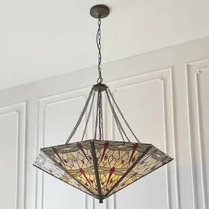 Tiffany Glass Hanging Ceiling Pendant Light Large Bronze Feature Shade i00103