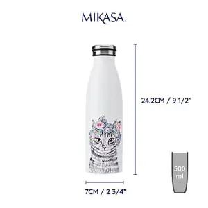 Mikasa Tipperleyhill Cat Double-Walled 500ml Stainless Steel Water Bottle