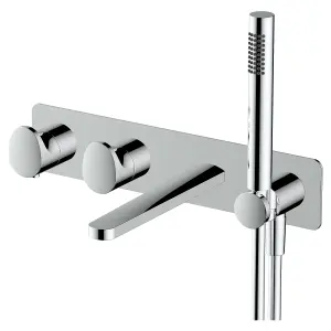 RAK Showering Polished Chrome Horizontal Dual Outlet Thermostatic Bath Shower Mixer Tap