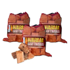 3 x 25L Net Warma Softwood Kiln Dried Firewood Pizza Oven Chimenea Open Fires Stove Log Burners