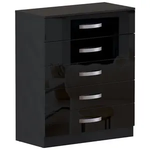 Vida Design Hulio Black High Gloss 5 Drawer Chest (H)900mm (W)750mm (D)360mm