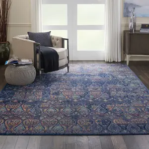 Navy Multicolour Traditional Persian Easy to Clean Floral Rug For Dining Room Bedroom And Living Room-61 X 183cm (Runner)