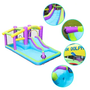 Livingandhome Kids Inflatable Bounce House with  Slide Paddling Pools Air Blower 285x406cm