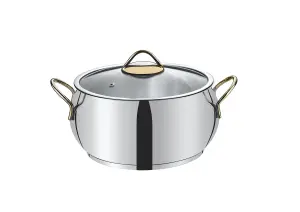 Rozi Sevval Collection Stainless Steel 22 Cm Casserole With Glass Lid (4.5 Lt) - Gold Handles