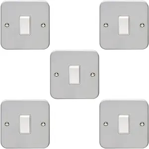 5 PACK 1 Gang Single Light Switch 2 Way 10A HEAVY DUTY METAL CLAD - White Rocker