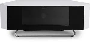 Centurion Supports Hampshire Corner-Friendly White with Beam-Thru Remote Friendly Black Door up to 50" Flat Screen TV Cabinet