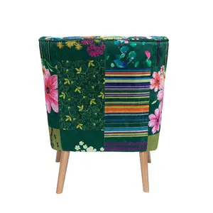 Fabric Green Patchwork Abigail Accent Wingback Chair with Footstool