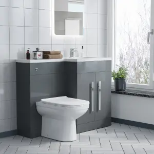 Nes Home Debra Bathroom Grey L-Shape RH Basin Vanity Unit BTW WC Toilet 1100mm