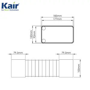 Kair Rectangular Flexible Bend 180mm x 90mm - 500mm Length PVC Hose