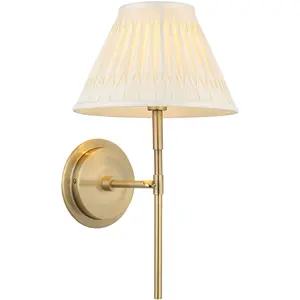 Indoor Antique Brass Plate Wall Light - Ivory Silk Shade - Dimmable 6W LED E14