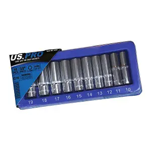 US PRO 10pc 3/8'' DR Deep Sockets Set 10 - 19mm 3237