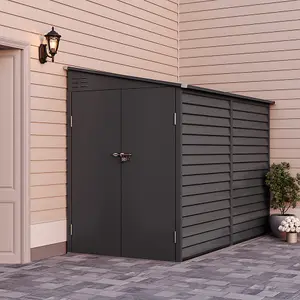 8.8 x 4.7 ft Pent Metal Garden Storage Shed Lean to Shed Motorcycle Shed with Lockable Door,Charcoal Black